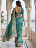 Rich Teal Green Zari Weaving Silk Bridesmaid Saree With Blouse