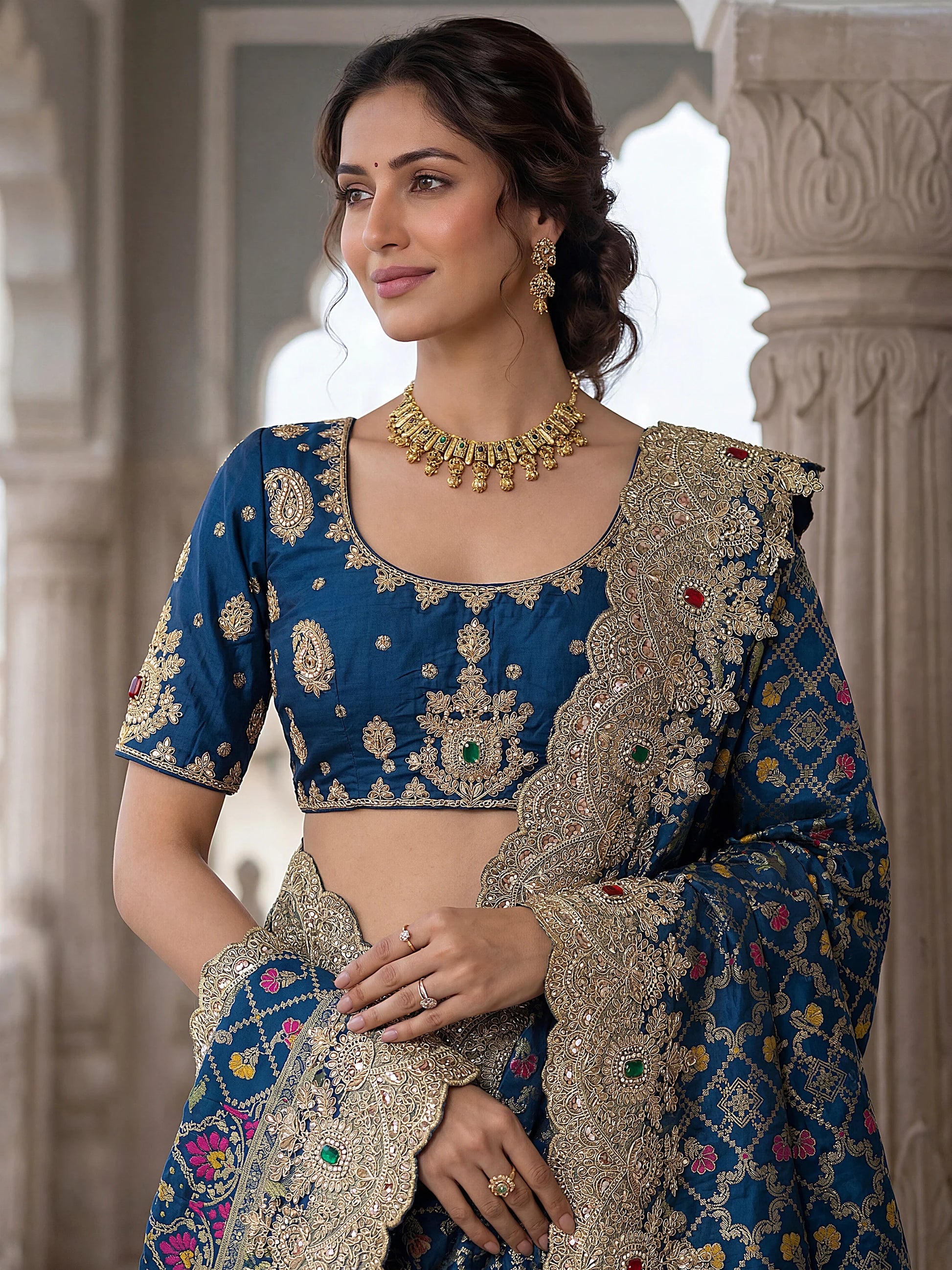 Amazing Navy Blue Dori Embroidered Silk Engagement Wear Saree