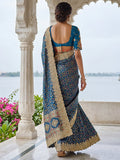 Amazing Navy Blue Dori Embroidered Silk Engagement Wear Saree