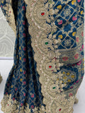 Amazing Navy Blue Dori Embroidered Silk Engagement Wear Saree