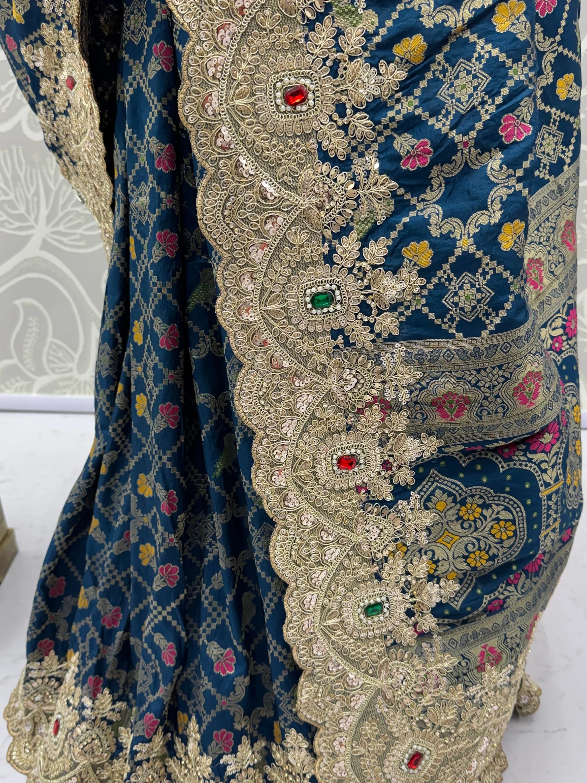 Amazing Navy Blue Dori Embroidered Silk Engagement Wear Saree