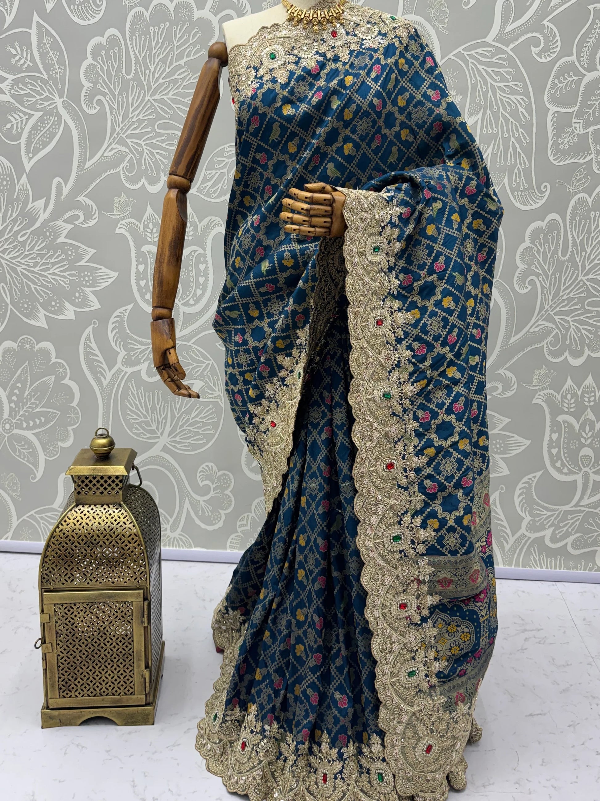 Amazing Navy Blue Dori Embroidered Silk Engagement Wear Saree