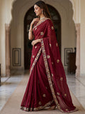 Beautiful Maroon Sequins Silk Wedding Wear Saree With Blouse