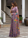 Gorgeous Lavender Printed Silk Festival Wear Saree With Blouse