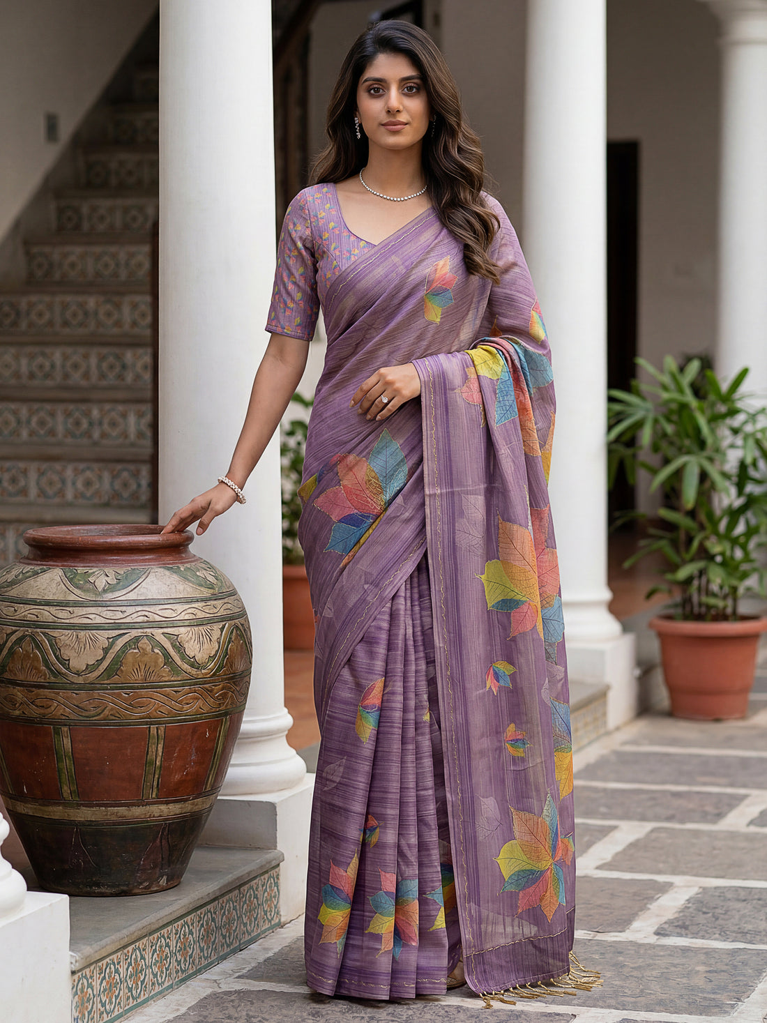 Gorgeous Lavender Printed Silk Festival Wear Saree With Blouse