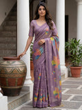 Gorgeous Lavender Printed Silk Festival Wear Saree With Blouse