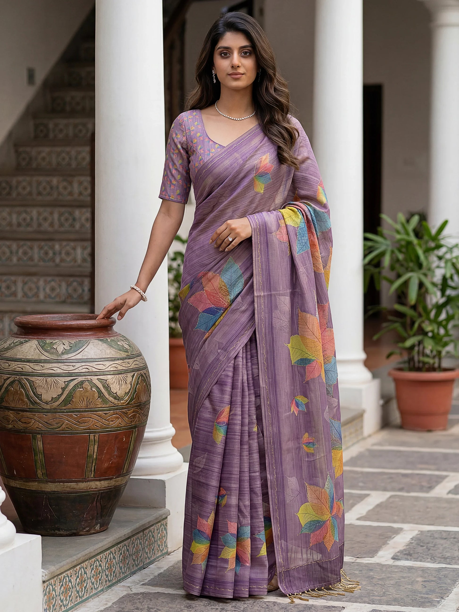 Gorgeous Lavender Printed Silk Festival Wear Saree With Blouse