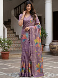 Gorgeous Lavender Printed Silk Festival Wear Saree With Blouse
