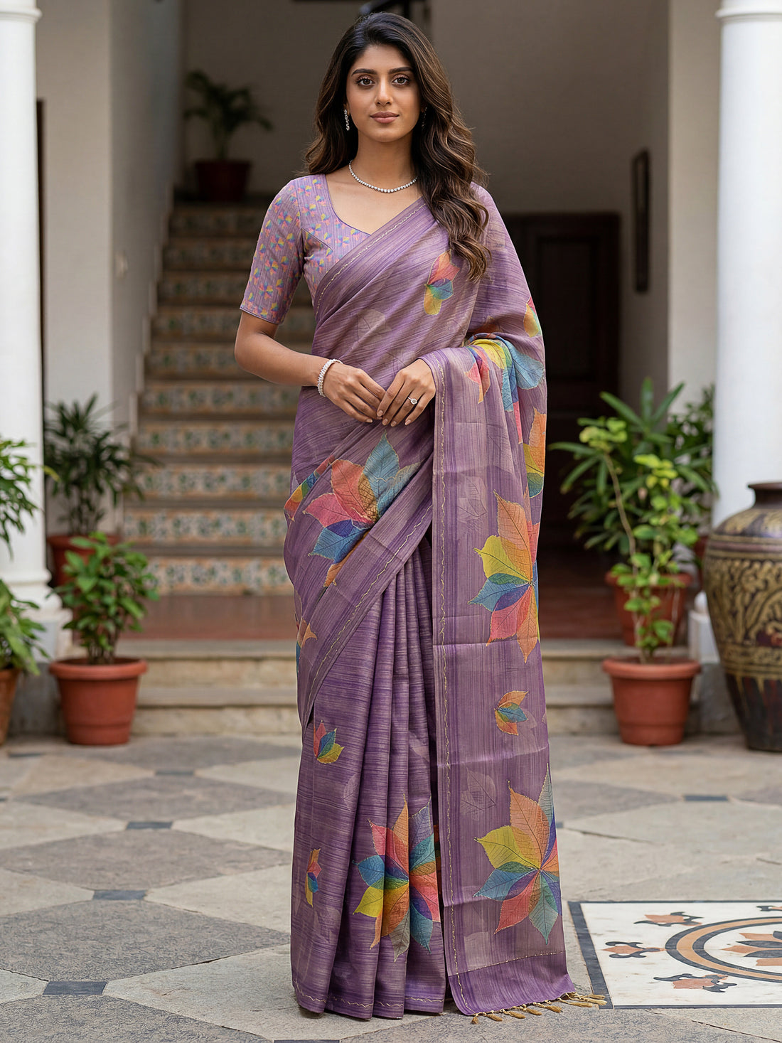 Gorgeous Lavender Printed Silk Festival Wear Saree With Blouse