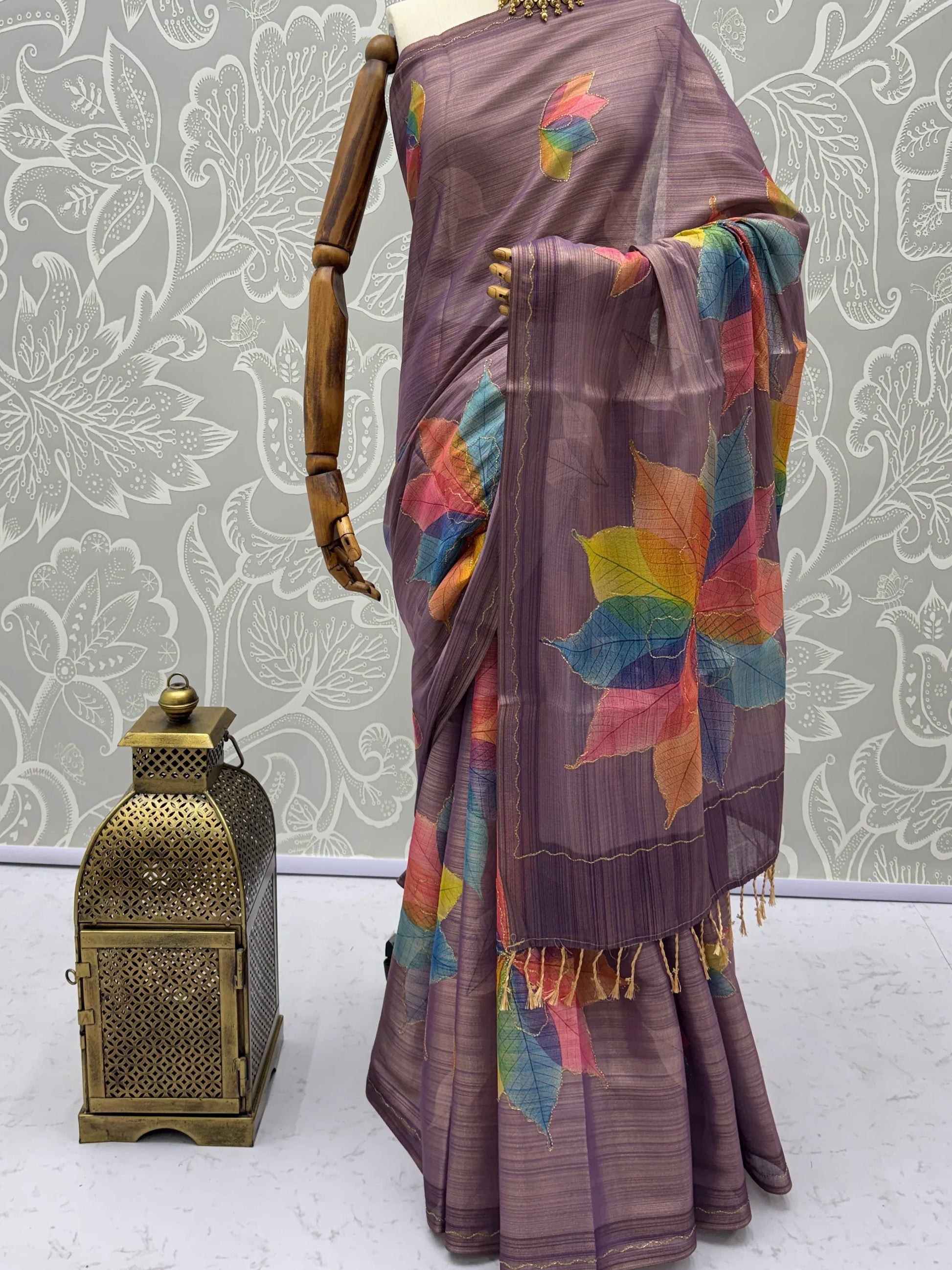 Gorgeous Lavender Printed Silk Festival Wear Saree With Blouse