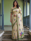 Regal Beige Floral Printed Silk Casual Wear Saree With Blouse
