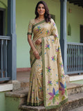 Regal Beige Floral Printed Silk Casual Wear Saree With Blouse