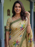 Regal Beige Floral Printed Silk Casual Wear Saree With Blouse