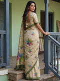 Regal Beige Floral Printed Silk Casual Wear Saree With Blouse