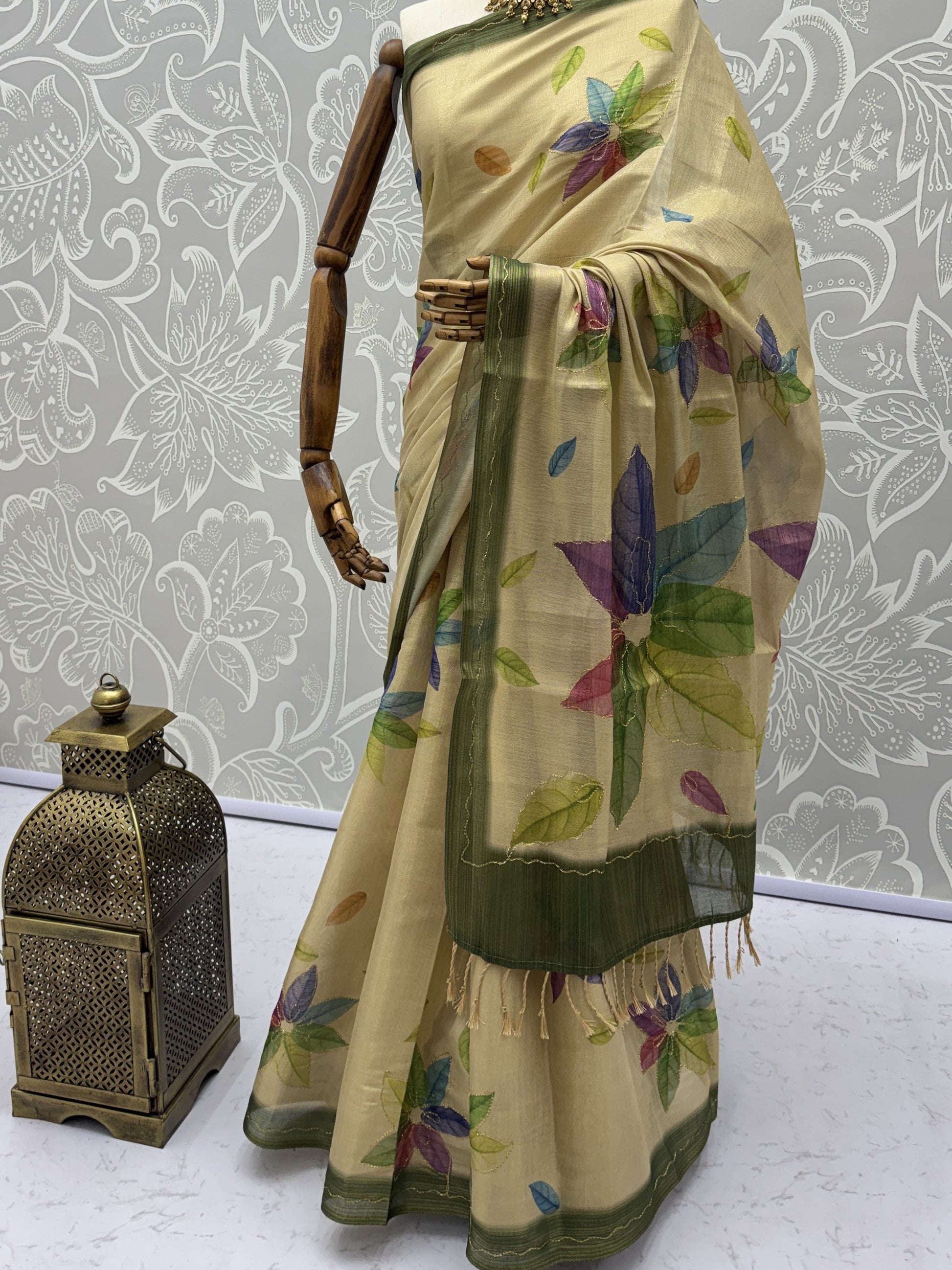 Regal Beige Floral Printed Silk Casual Wear Saree With Blouse