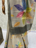 Superd Grey Floral Printed Silk Traditional Saree With Blouse