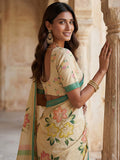 Elegant Cream Floral Printed Silk Festival Wear Saree With Blouse