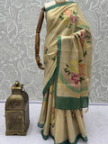 Elegant Cream Floral Printed Silk Festival Wear Saree With Blouse