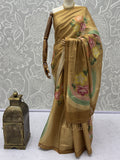 Fashionable Golden Floral Printed Silk Casual Wear Saree With Blouse