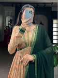 Charming Beige Floral Printed Silk Casual Wear Gown