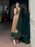 Charming Beige Floral Printed Silk Casual Wear Gown