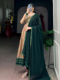 Charming Beige Floral Printed Silk Casual Wear Gown