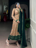 Charming Beige Floral Printed Silk Casual Wear Gown