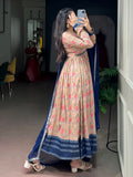 Alluring Beige Foil Work Silk Daily Wear Gown With Dupatta