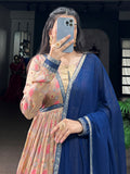 Alluring Beige Foil Work Silk Daily Wear Gown With Dupatta