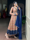 Alluring Beige Foil Work Silk Daily Wear Gown With Dupatta