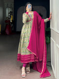 Graceful Green Floral Printed Silk Casual Wear Gown