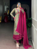 Graceful Green Floral Printed Silk Casual Wear Gown