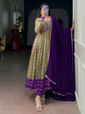 Fascinating Green Floral Printed Silk Casual Wear Gown With Dupatta