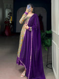 Fascinating Green Floral Printed Silk Casual Wear Gown With Dupatta