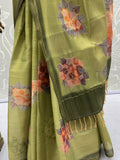 Spectacular Green Floral Printed Silk Traditional Saree With Blouse