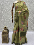 Spectacular Green Floral Printed Silk Traditional Saree With Blouse