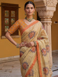 Majestic Beige Floral Printed Silk Daily Wear Saree With Blouse
