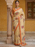 Majestic Beige Floral Printed Silk Daily Wear Saree With Blouse