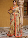 Majestic Beige Floral Printed Silk Daily Wear Saree With Blouse