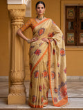 Majestic Beige Floral Printed Silk Daily Wear Saree With Blouse
