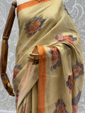 Majestic Beige Floral Printed Silk Daily Wear Saree With Blouse