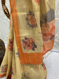 Majestic Beige Floral Printed Silk Daily Wear Saree With Blouse