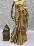 Majestic Beige Floral Printed Silk Daily Wear Saree With Blouse