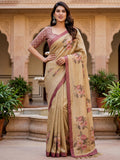 Rich Beige Floral Printed Silk Casual Wear Saree With Blouse