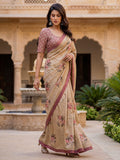 Rich Beige Floral Printed Silk Casual Wear Saree With Blouse