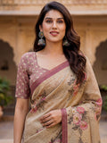 Rich Beige Floral Printed Silk Casual Wear Saree With Blouse