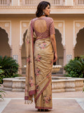 Rich Beige Floral Printed Silk Casual Wear Saree With Blouse