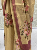 Rich Beige Floral Printed Silk Casual Wear Saree With Blouse