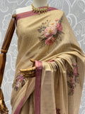 Rich Beige Floral Printed Silk Casual Wear Saree With Blouse