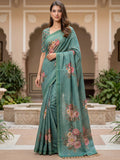 Lovable Teal Green Floral Printed Silk Traditional Saree With Blouse